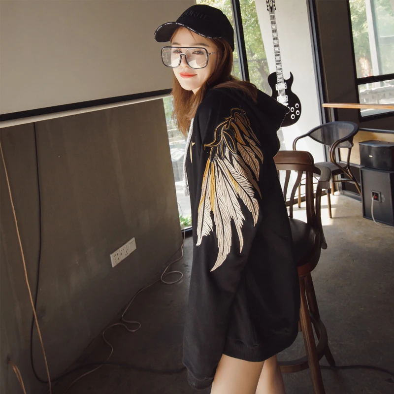 Новинка толстовки большого размера Ulzzang в Корейском стиле Харадзюку с вышивкой