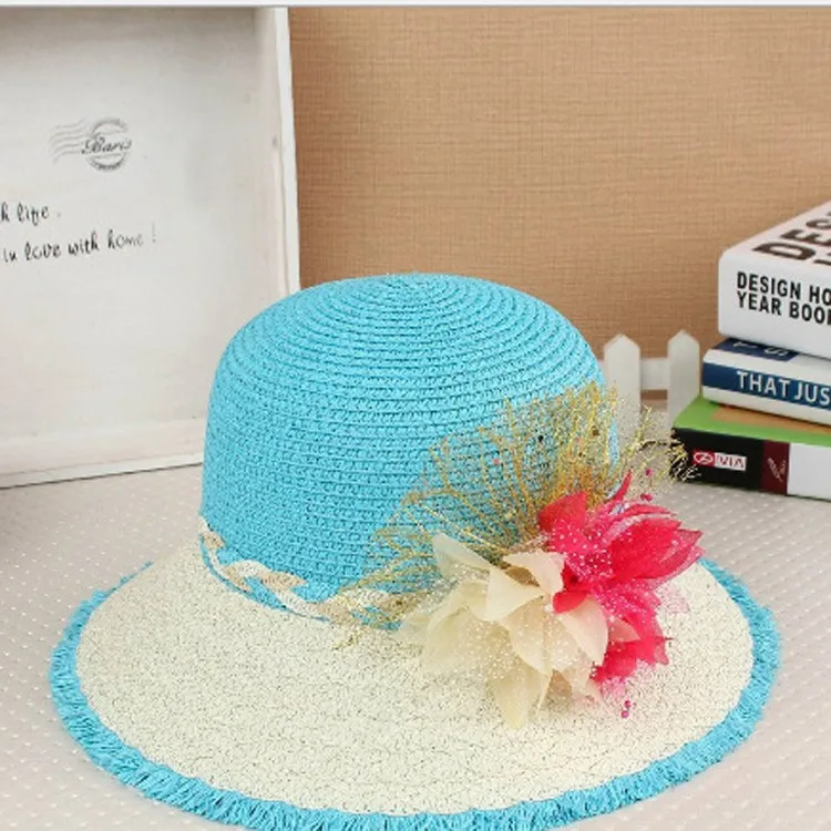 Новый Женский Вс Шляпа Конфеты Цвет Соломенная Мода Широкий Большой Брим Летний