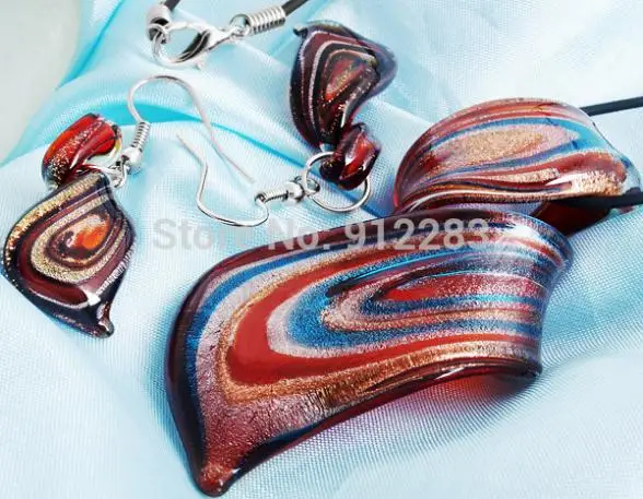 Красный витой лэмпворк кулон из венецианского стекла набор колье и сережек 6
