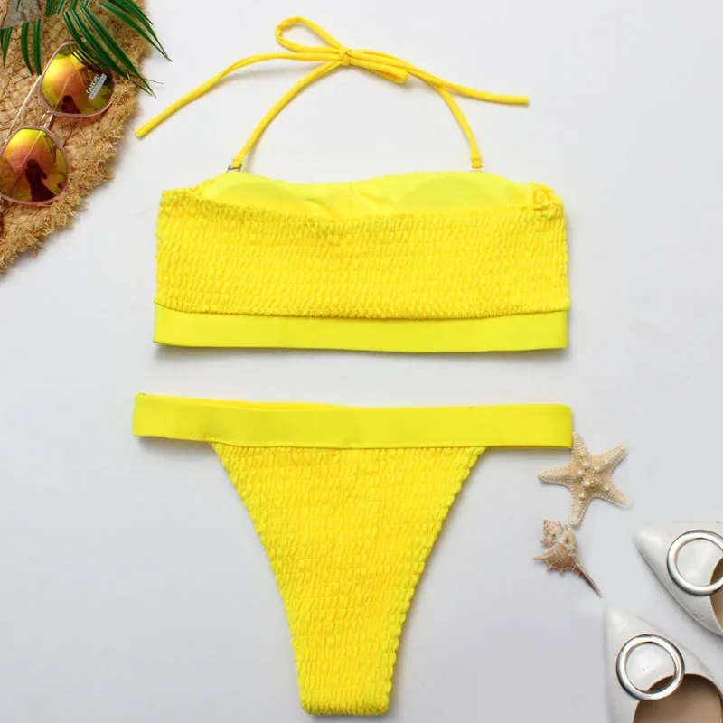 2019 новый сплошной цвет милый Бикини Топ ремень женский купальник Женская пляжная