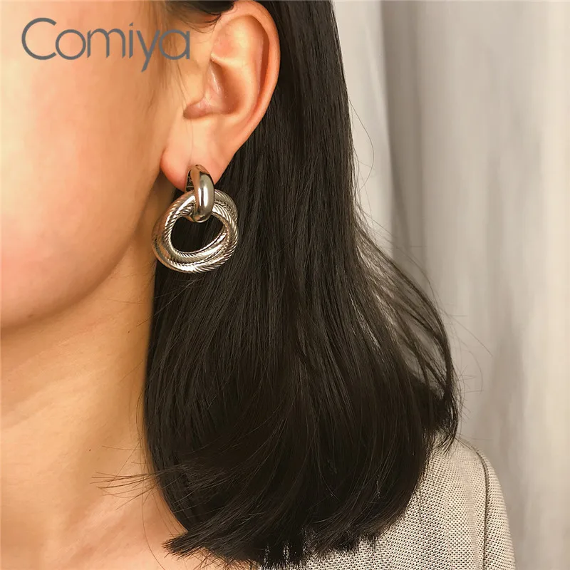 Comiya, висячие серьги для женщин, корейская мода, золото, серебро, цвет, цинковый сплав, Круглый Круг, Aros Statment, висячие серьги, опт