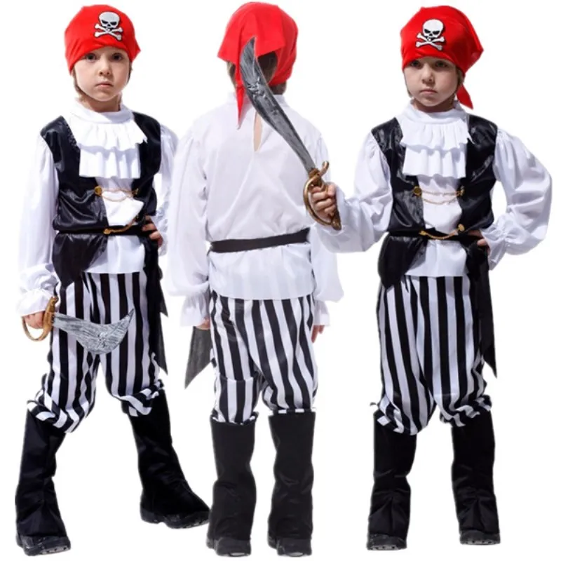 Бесплатная доставка Костюм пирата карибского моря для мальчиков Карнавальный
