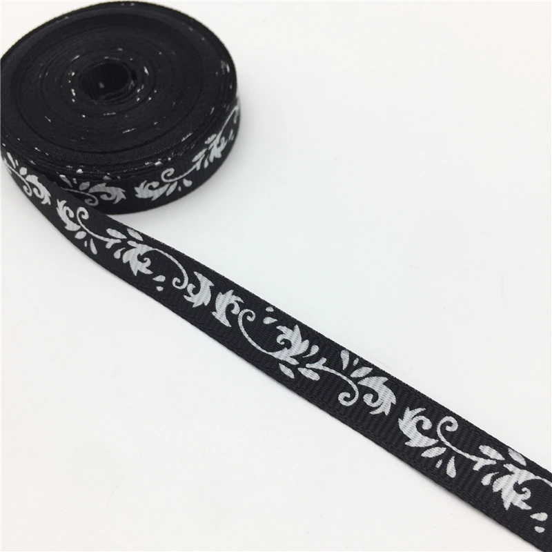 Black 5 ярдов 3/"(10 мм) напечатанный лист Grosgrain лента для пояса подарочная упаковка свадебные украшения Рождественские поставки#71-80 - Цвет: Black