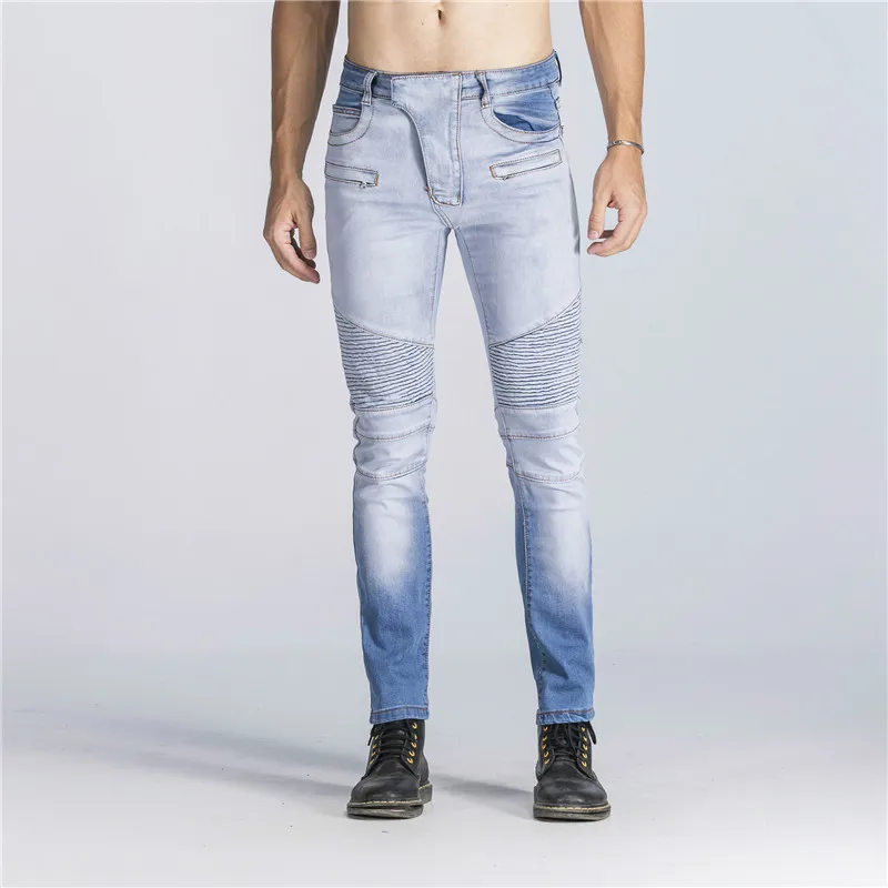 Новые обтягивающие байкерские джинсы мужские с молниями плиссированные Kanye West