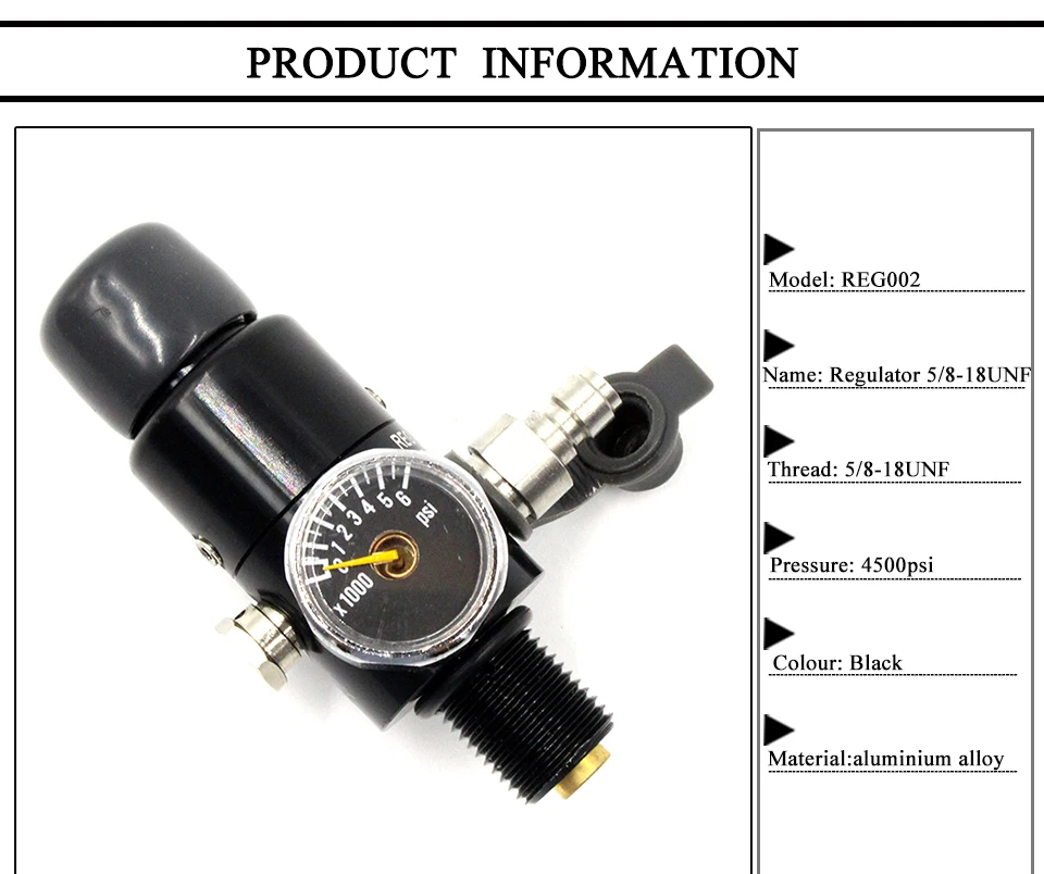QUPB Пейнтбольный Бак Регулятор 4500PSI 5/8-18UNF черный REG002