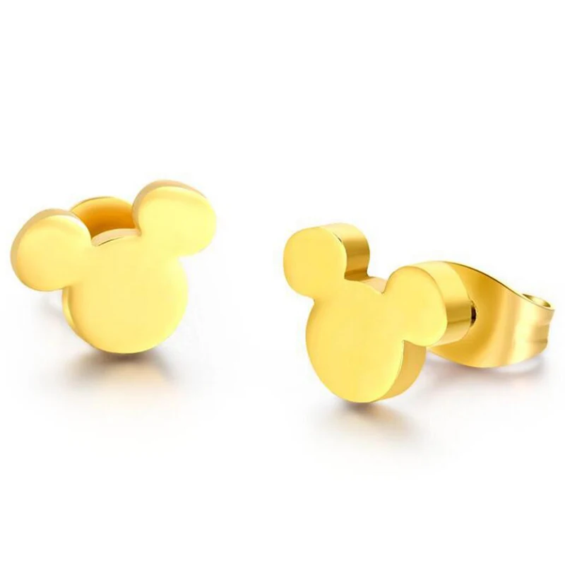 Gold Mickey Yiustar, серьги с Микки Маусом, крошечные серьги-гвоздики из нержавеющей стали для женщин, девочек, детей, полые необычные серьги с Микки, милые серьги-гвоздики Brinco - Окраска металла: Gold Mickey