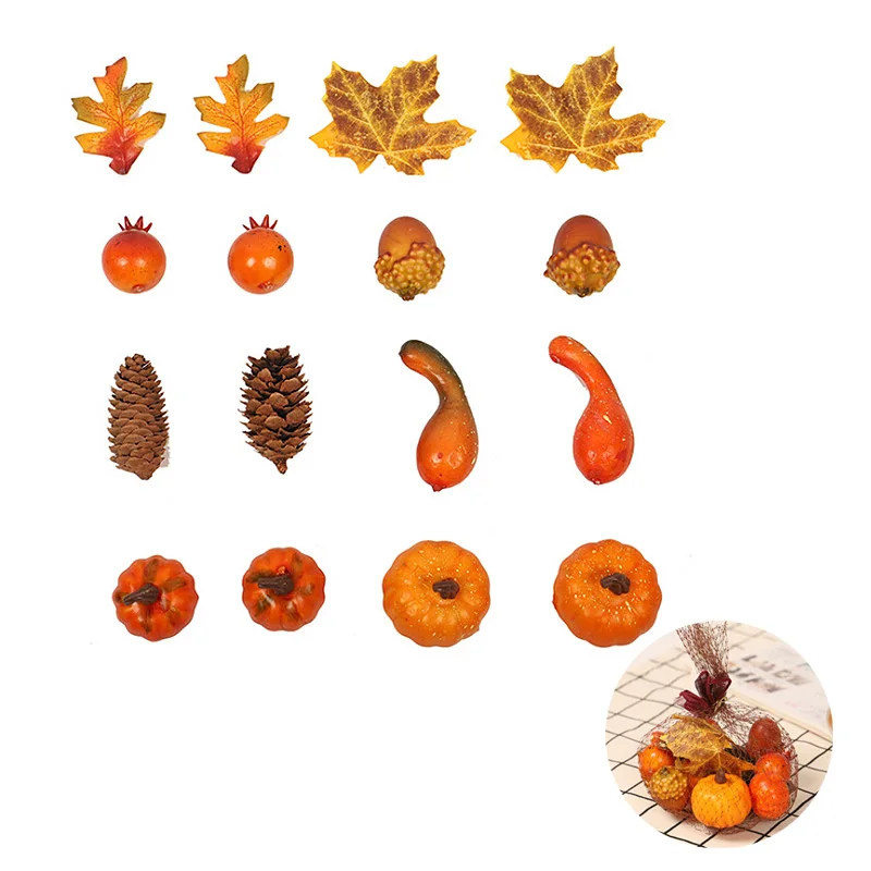 Small 16pcs Горячая искусственные тыквы с поддельными кленовыми листьями на Хэллоуин День благодарения вечерние украшения - Цвет: Small 16pcs