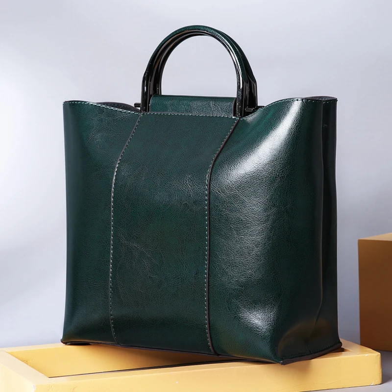 Women Handbag Classic Top Grain Genuine Smooth Calf Leather Top Handle Messenger Shoulder Bag images - 6