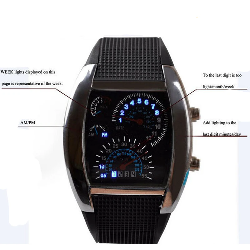 Роскошные Спортивные Часы светодиодный часы Цвет: черный синий красный цвет