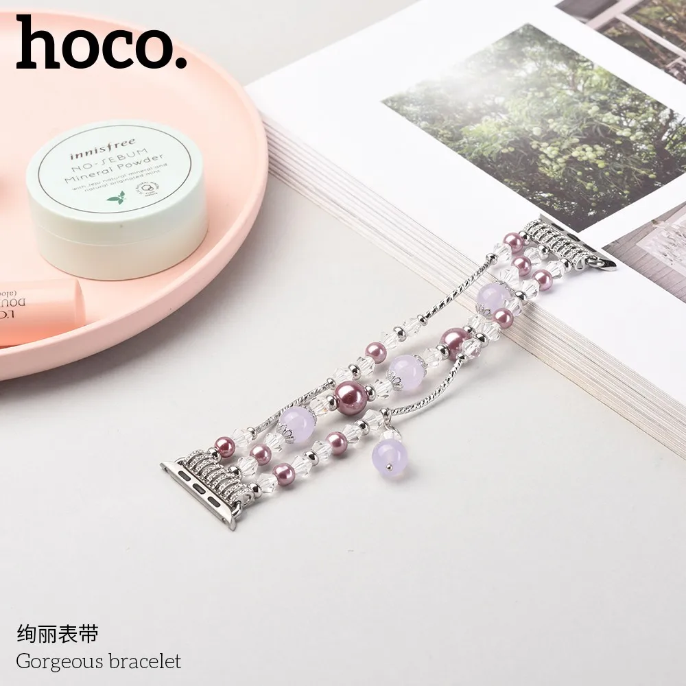Беспроводное зарядное устройство HOCO агатовый браслет для наручных часов Apple Watch серии 1/2/3/4/5 девушки Для женщин жемчуг ремешок для наручных часов iWatch 38/40 мм/42 44 мм ремешок для часов