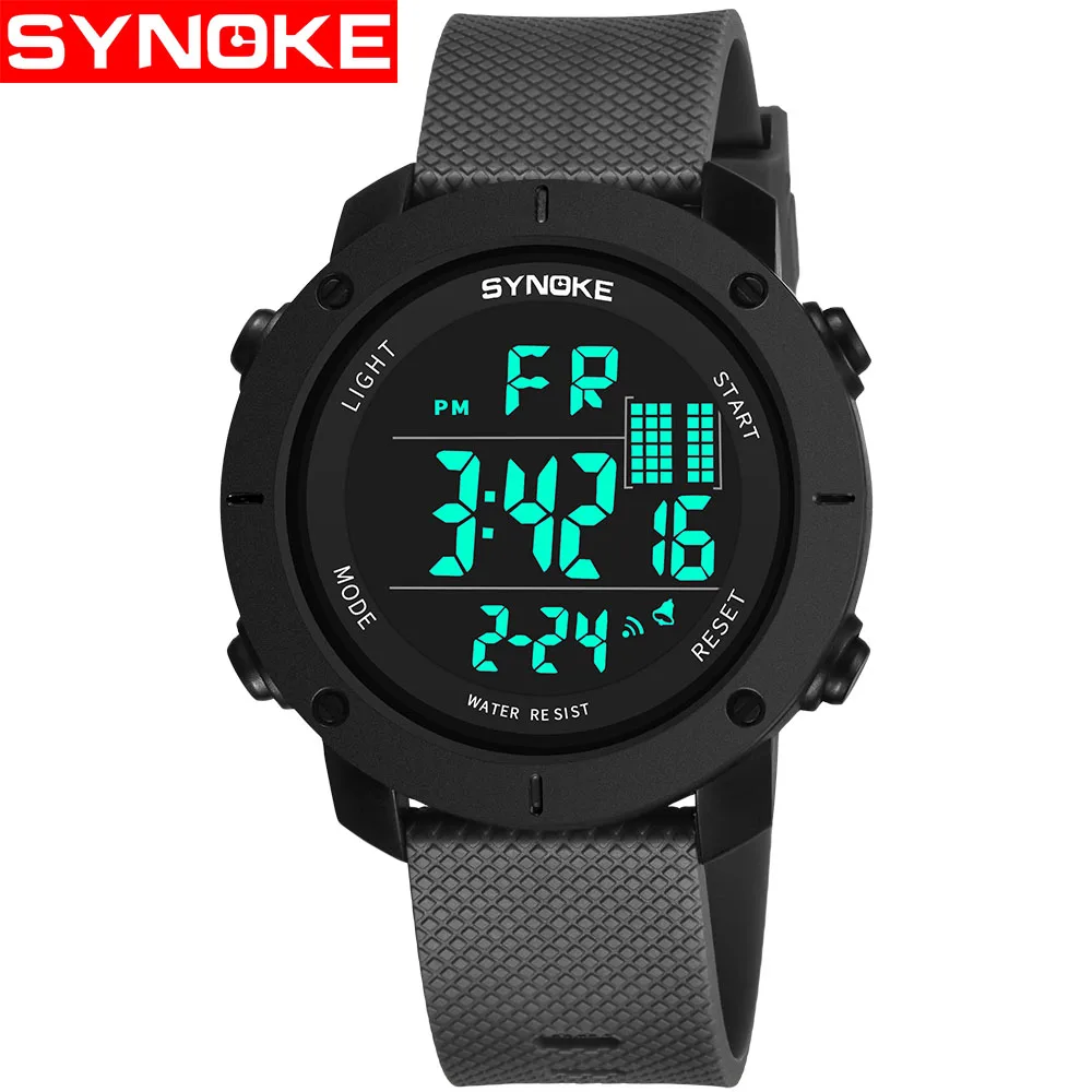 Gray SYNOKE Sports Watch Men Digital Watches Waterproof Fashion Electronic Wristwatches Date Rubber Clock Black Military Watch - Цвет: Gray