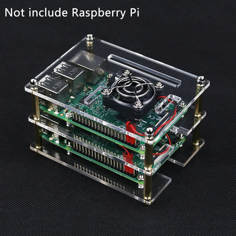 Акриловый чехол для Raspberry Pi 4 многослойный прозрачный корпус с вентилятором