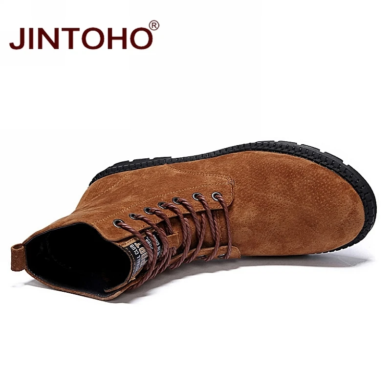 JINTOHO/мужские зимние ботинки из натуральной кожи; модная мужская зимняя кожаная обувь; кожаные ботинки до середины икры для мужчин; Zapatos De Hombre