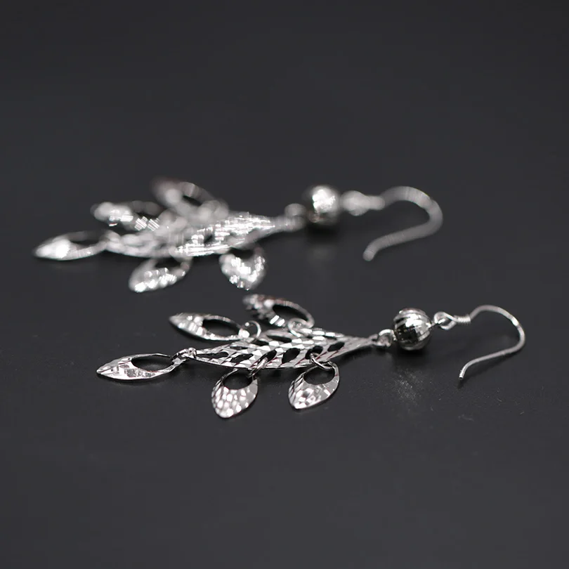 Charmily Authentic 925 Sterling Silver Cut Out Leaf With Hollow Oval Drop Earrings For Party Bar Holiday Big Size | Украшения и