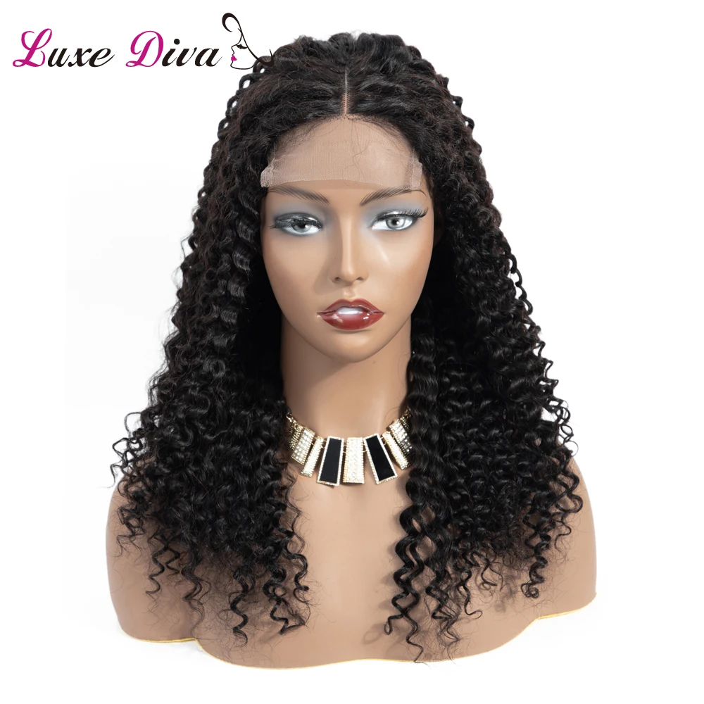 LUXE DIVA странный вьющиеся 4*4 перед парик малайзии Синтетические волосы на кружеве
