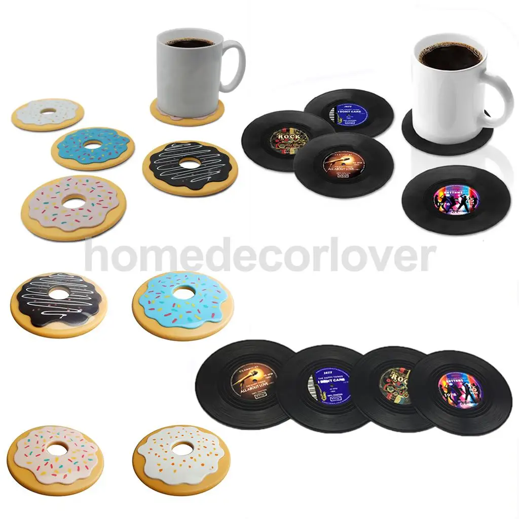 4 шт. винтажные силиконовые подставки для CD напитков с записью столовые приборы