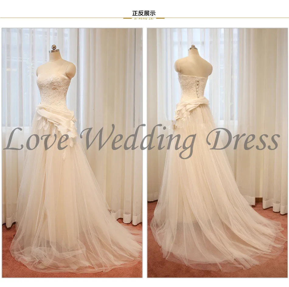 Свадебное Платье без бретелек Атласная Тюль Appliques Свадебные Платья Ruched Sash Суд