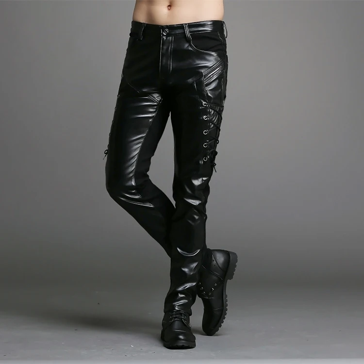 Мужская одежда 2017 кожаные брюки мужские мотоциклетные популярные модные пэчворк