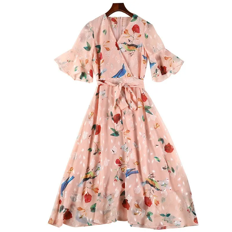 Женское длинное платье с цветочным принтом Boho плиссированное до середины икры