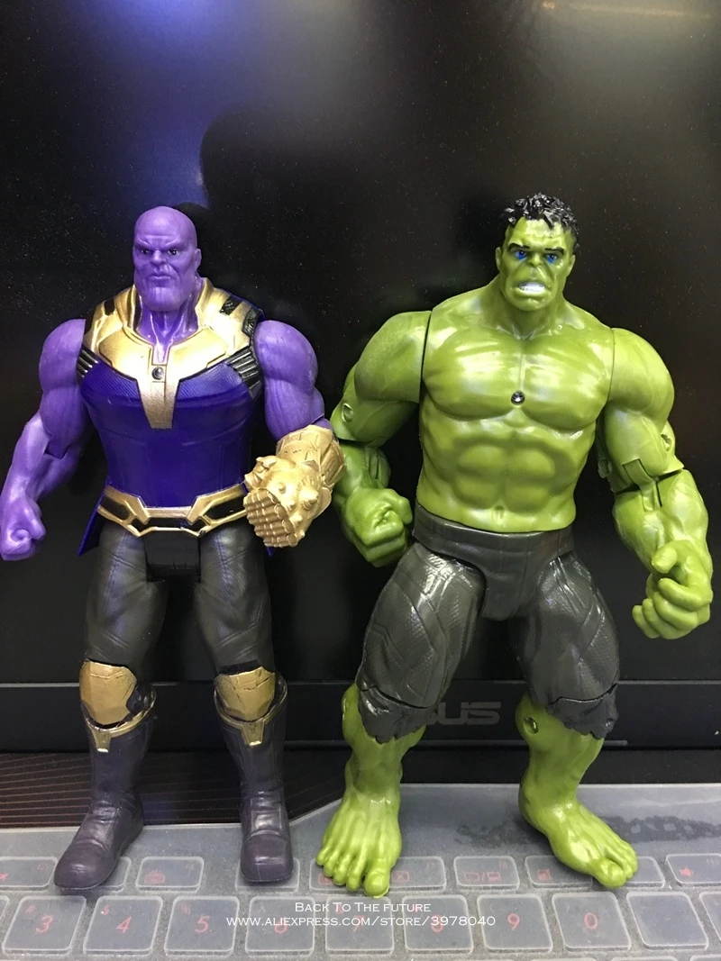 Disney Marvel Avengers 17cm Figure Super Heroes Iron Man Hulk Thanos Flashing Light Chest PVC Action Figures Toys for children | Игрушки и