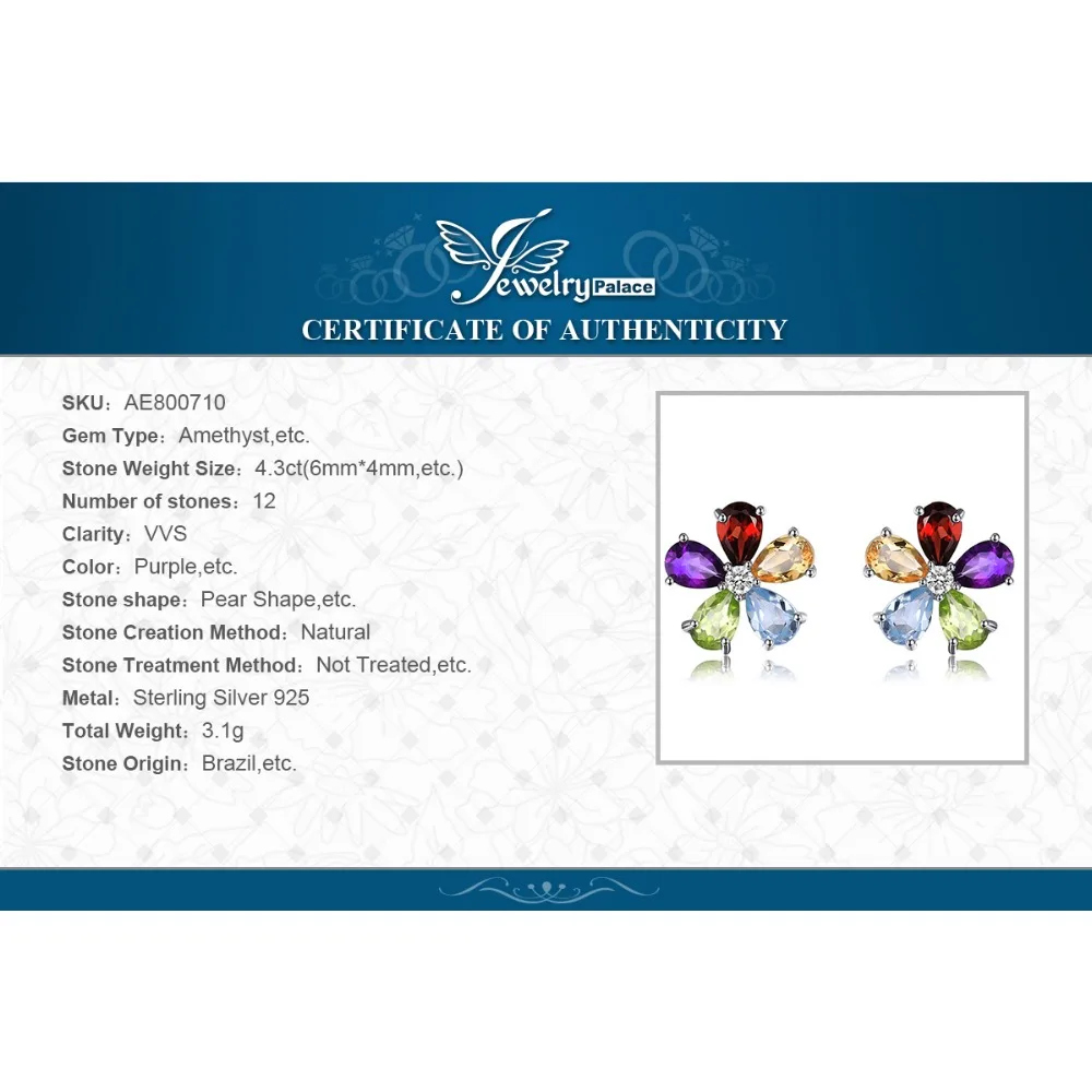 JewelryPalace цветок 4.3ct многоцветный Природный аметист цитрин гранат перидот голубой