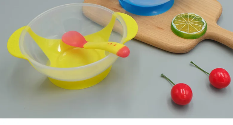 baby Solid Feeding dinnerware Feeding Set Baby Cutlery Sets Drop Resistance Temperature Sensing Spoon Sucker Bowl For Baby Feed