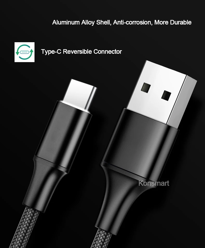 Нейлоновый USB кабель для передачи данных типа C для samsung Galaxy Note9 S9 S8 Xiaomi Mi8 huawei P20 zte мобильный телефон 2.4A Быстрая зарядка шнур питания
