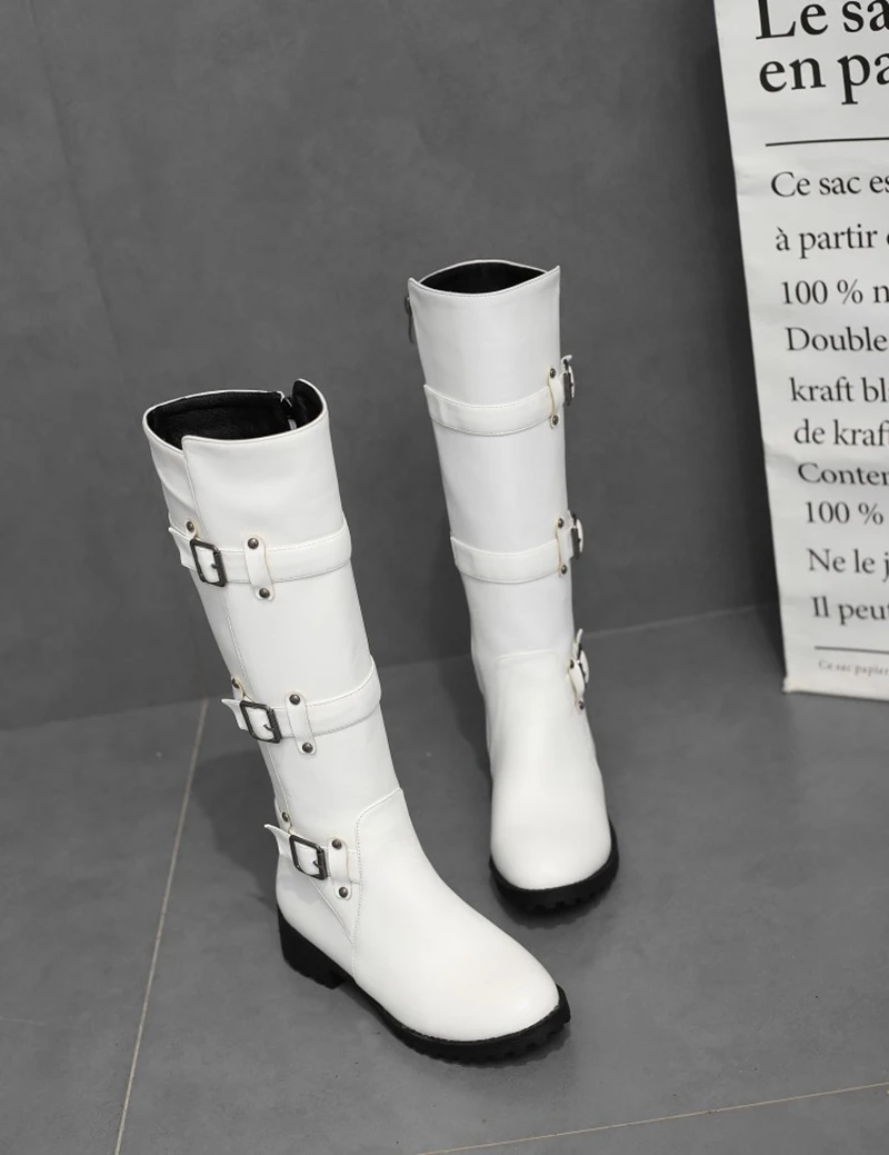 REAVE CAT/женские сапоги до колена; зимние теплые сапоги с круглым носком; botas feminino; обувь на молнии; ботинки для верховой езды на толстом каблуке с пряжкой; mujer; A1345