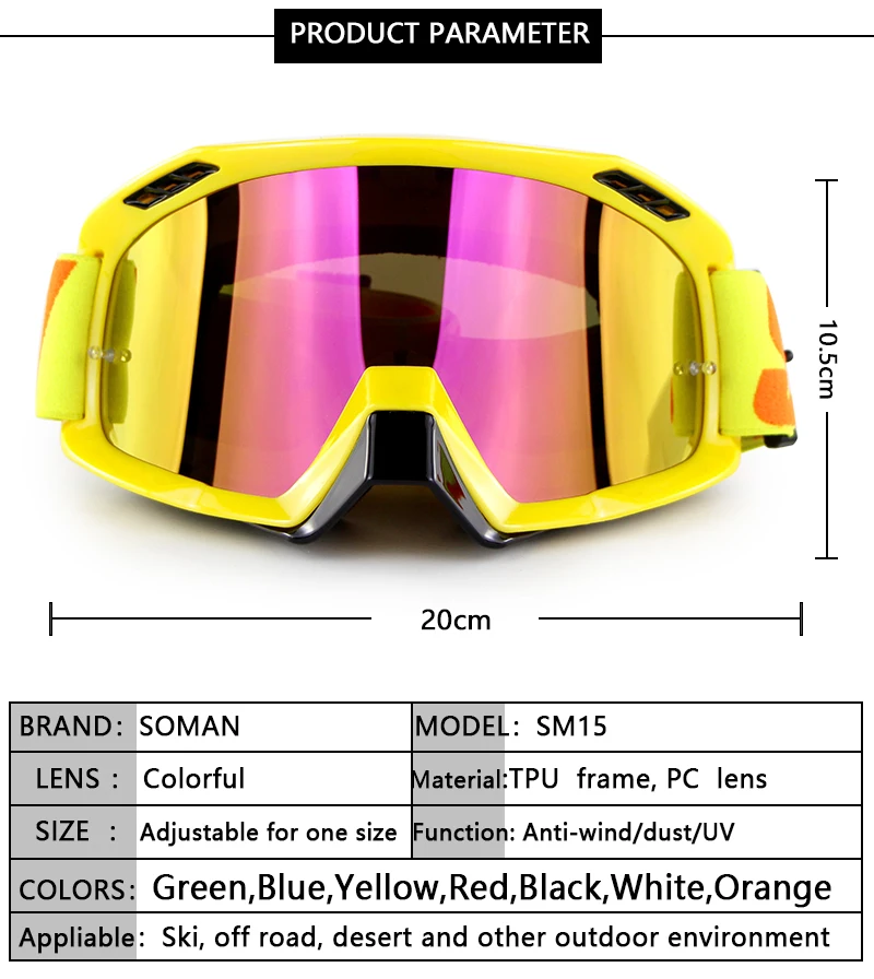 Soman SM15 мотоциклетный шлем, впитывающие пот очки для мотокросса, мотогонок Gafas