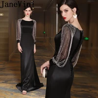 janevini 2022 sexy black mother of the bride dresses mermaid beaded long sleeves satin dresses for women party wedding evening