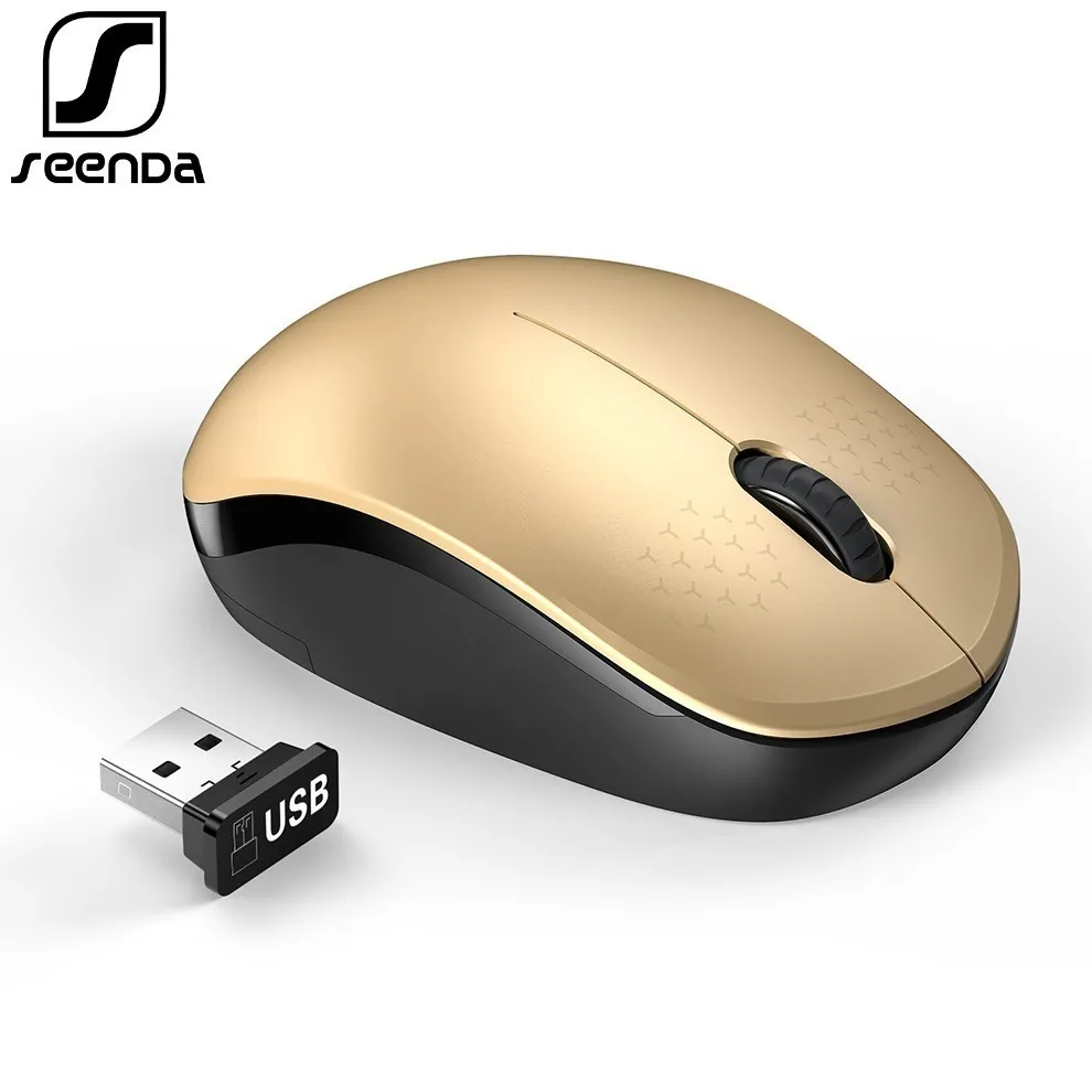 Black and Gold SeenDa Бесшумная беспроводная мышь, компьютерная мышь 2,4 ГГц 1600 dpi, эргономичная Бесшумная портативная мини USB мышь для ноутбука - Цвет: Black and Gold