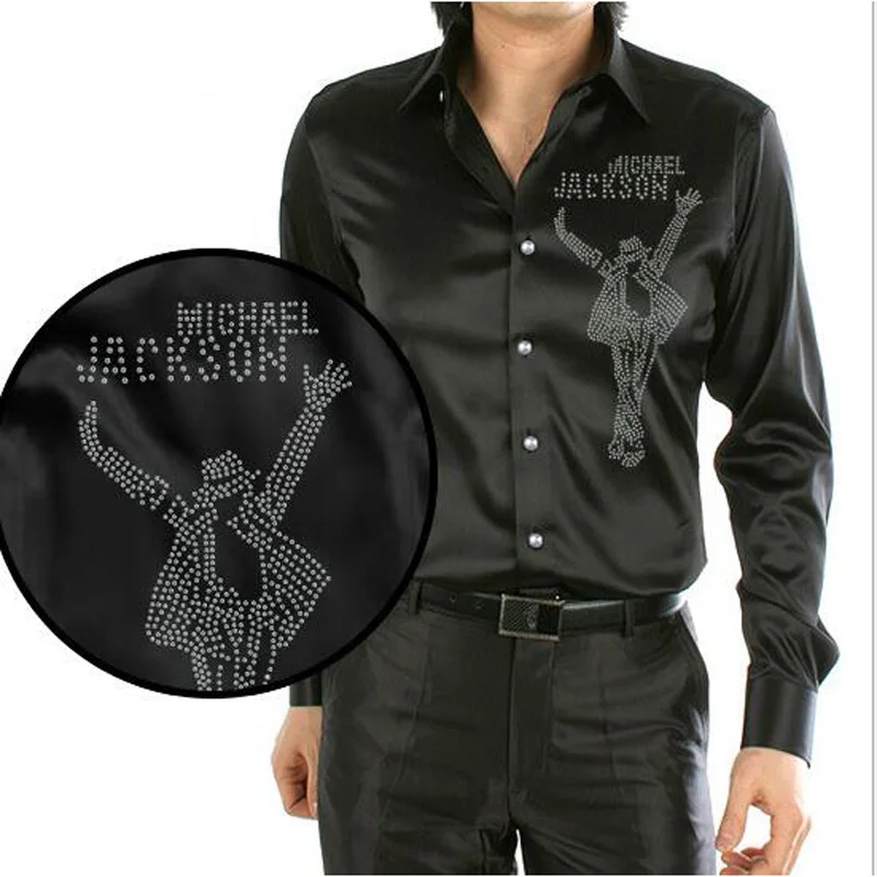 Men Shirt Fashion Rhinestone Silk Satin Mens Long Sleeve Camisa Hombre Couples Wedding Dress | Мужская одежда