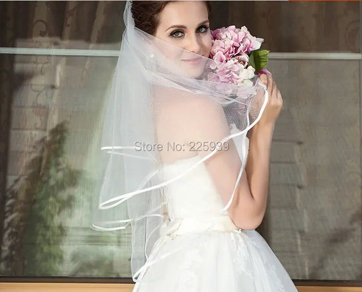 Горячая распродажа атласной лентой края два слоя короткие свадебные аксессуары