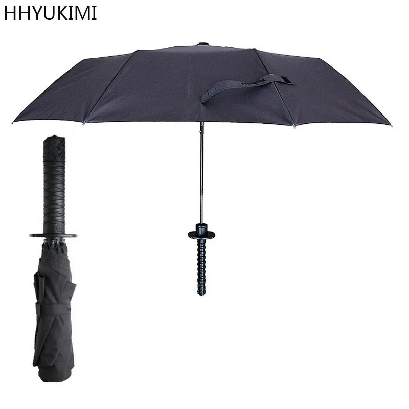 

HHYUKINI Men Samurai Sword Ninja-like Japanese Shape Umbrella Design knife Folding Long-handle Black Rain Rainy Umbrellas