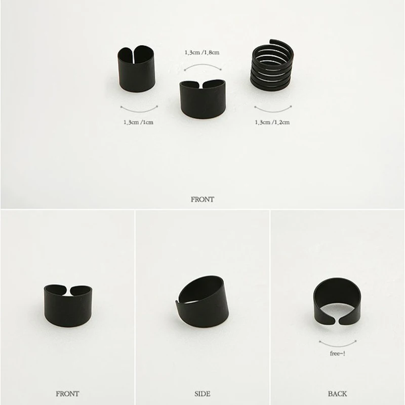 Hot Black Opening Rings Adjustable Painting Midi for Women 3 pcs/set | Украшения и аксессуары