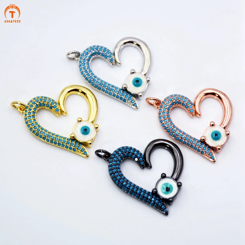 

ASA&TESS Turkish Style Micro pave eye pendant heart shape love CZ crystal pendant fashion jewelry turquoises charms