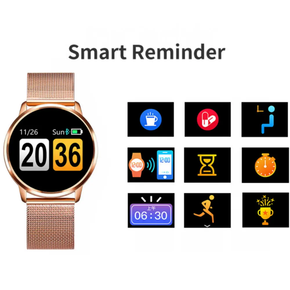 Q8 Смарт часы OLED цветной экран Smartwatch Женская мода Фитнес-трекер пульсометр круговой Смарт-часы