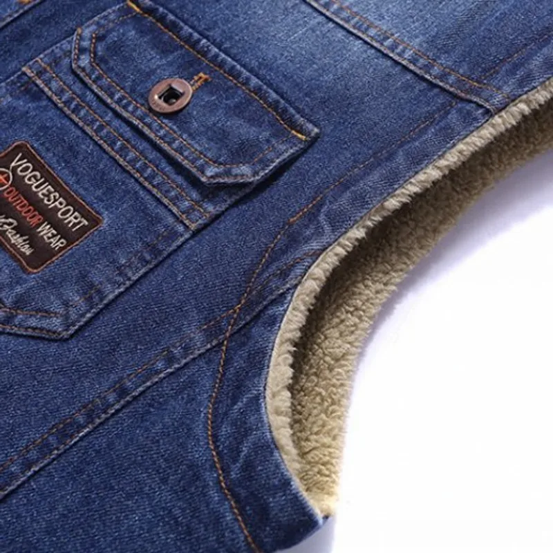 

Large Size Winter 2020 Fahsion Mens Jeans Vests Casual Loose Fit Sleeveless Male Waistcoat Streetwear Fleece Lining Warm Vest