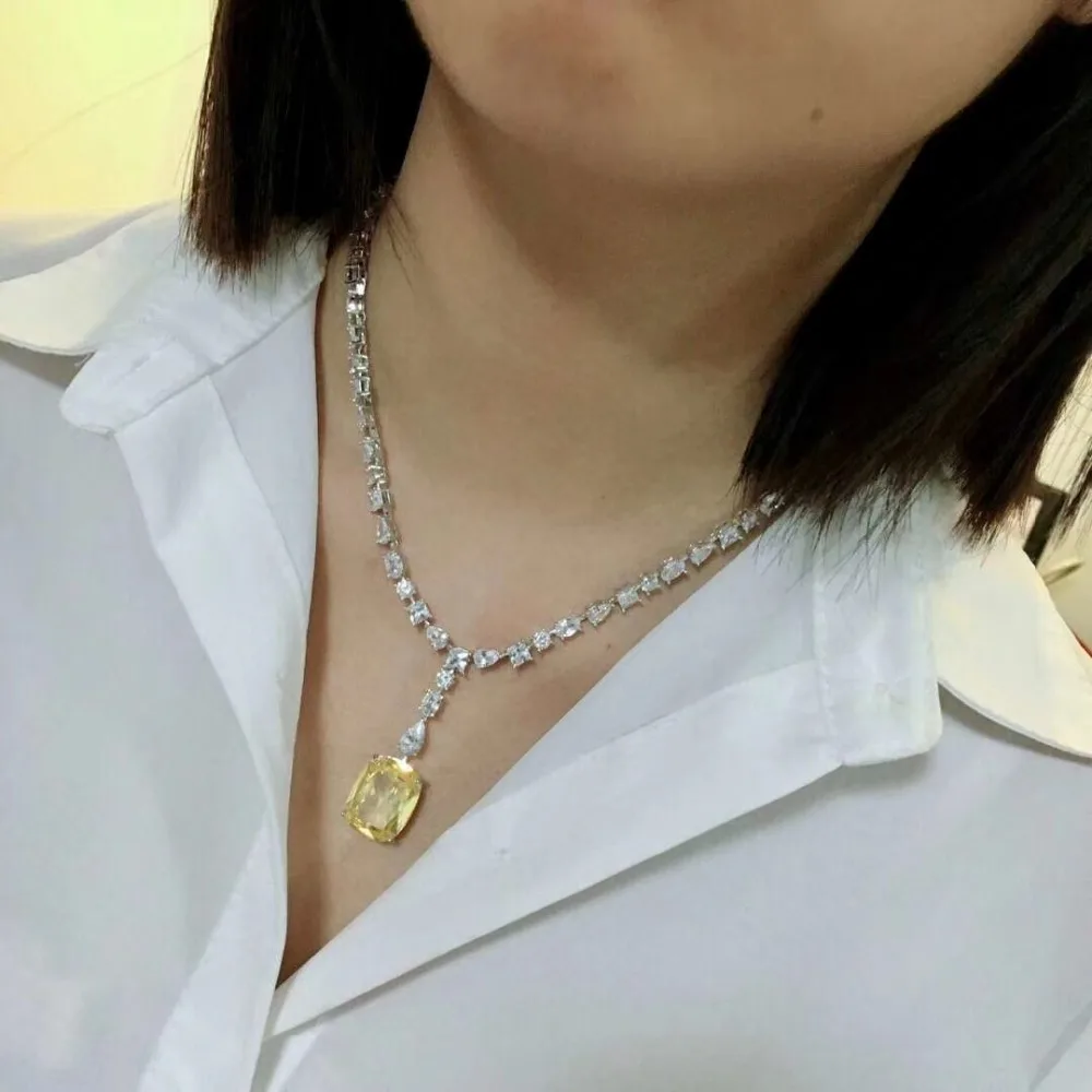 Капли воды кубический циркон Кристалл квадратный желтый цвет камень кулон Подвеска Серебро Цвет вечерние ювелирные изделия аниме для женщин