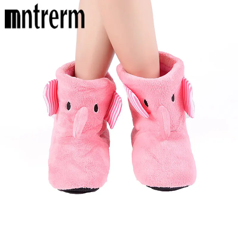 pink Mntrerm/ г.; зимние теплые домашние тапочки; милые женские тапочки с изображением слона; Фланелевые домашние шлепанцы; подарок для семьи - Цвет: pink