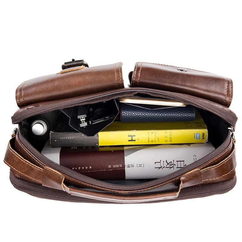 Promotions New Genuine Leather Men's Handbag Casual Business Man Shoulder Crossbody Bags Cowhide Large Capacity Travel Tote Bags