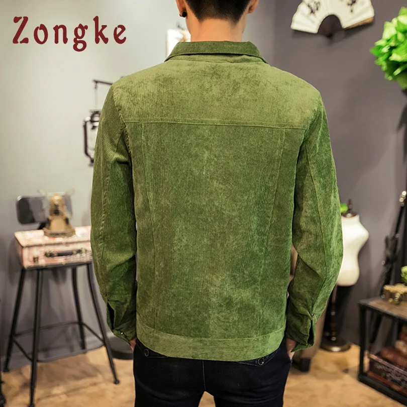 Zongke Новая Осенняя Вельветовая повседневная мужская куртка модное Брендовое приталенное пальто-бомбер мужская ветровка мужские пальто M-5XL