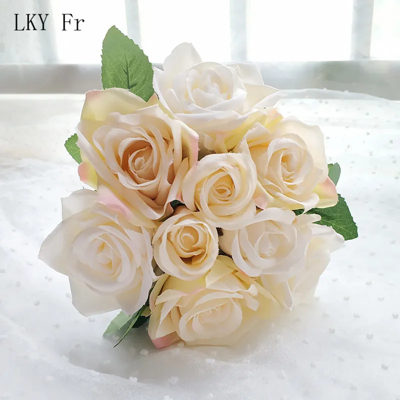 1 Beige LKY Fr Свадебный букет невесты Свадебный букет шелковые искусственные цветы розы свадебный букет s для подружек невесты Свадебные аксессуары - Цвет: 1 Beige
