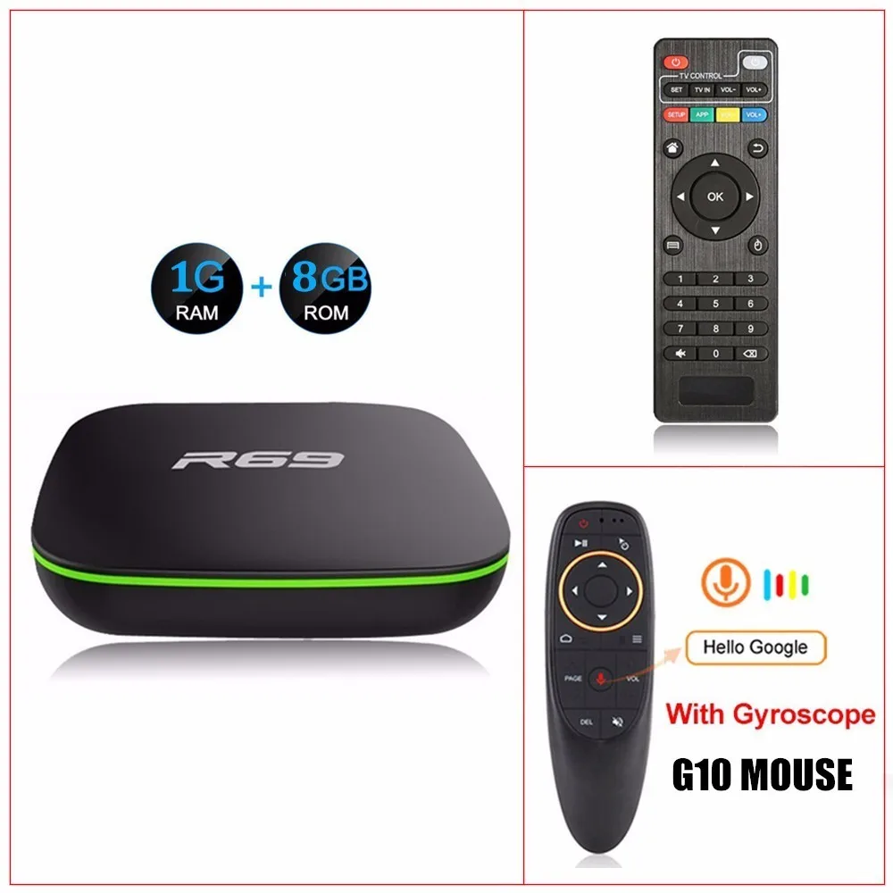 R69 2 Гб 16 Гб Allwinner H3 Android 7,1 Smart tv Box четырехъядерный 2,4G Wifi телеприставка 1080P HD 1 ГБ 8 ГБ 3D медиаплеер PK X96 - Цвет: 1G 8G G10 Mouse