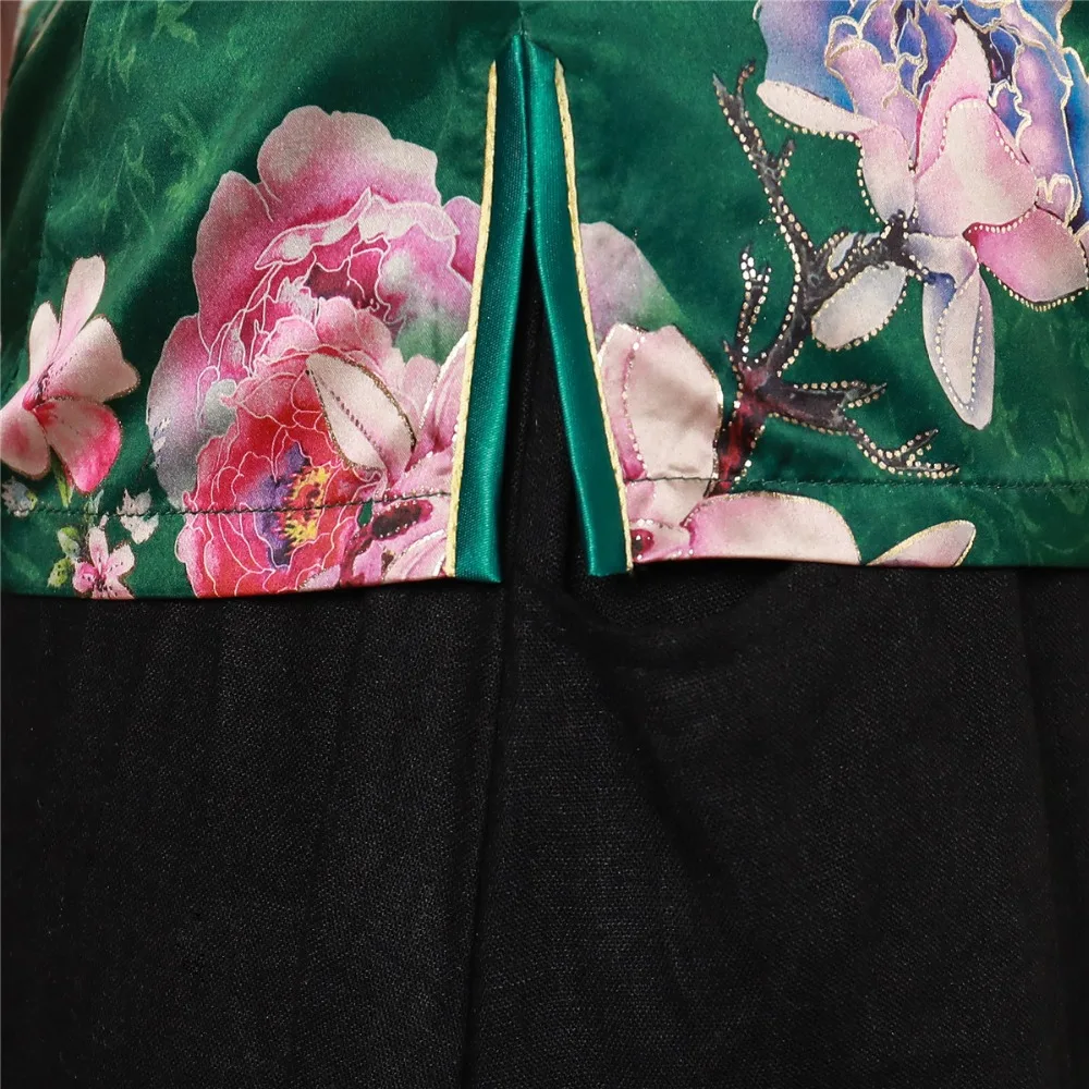 Шанхай история цветочный Cheongsam рубашка Qipao топ с коротким рукавом Китайский традиционный топ из искусственного шелка китайская блузка для женщин