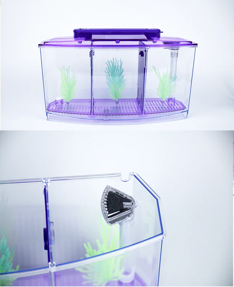 Светодиодные аквариумные лампочки акриловые три Splits Betta Fish Tank тройной лук боев изоляции резервуар для выращивания синий фиолетовый