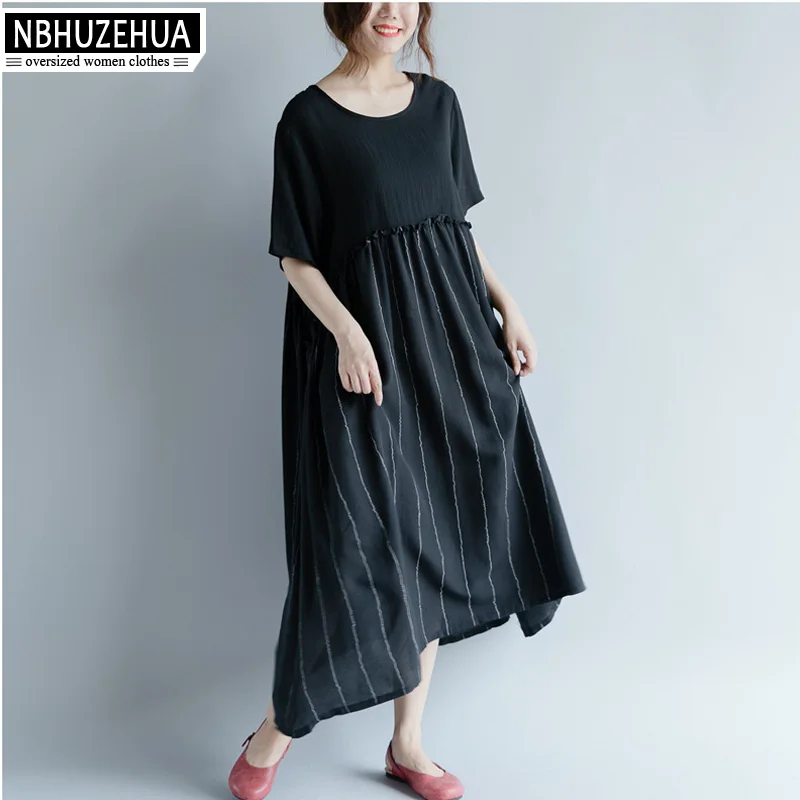 NBHUZEHUA 7G805 женское платье модель 3XL 4XL 5XL винтажное в полоску хлопковое льняное