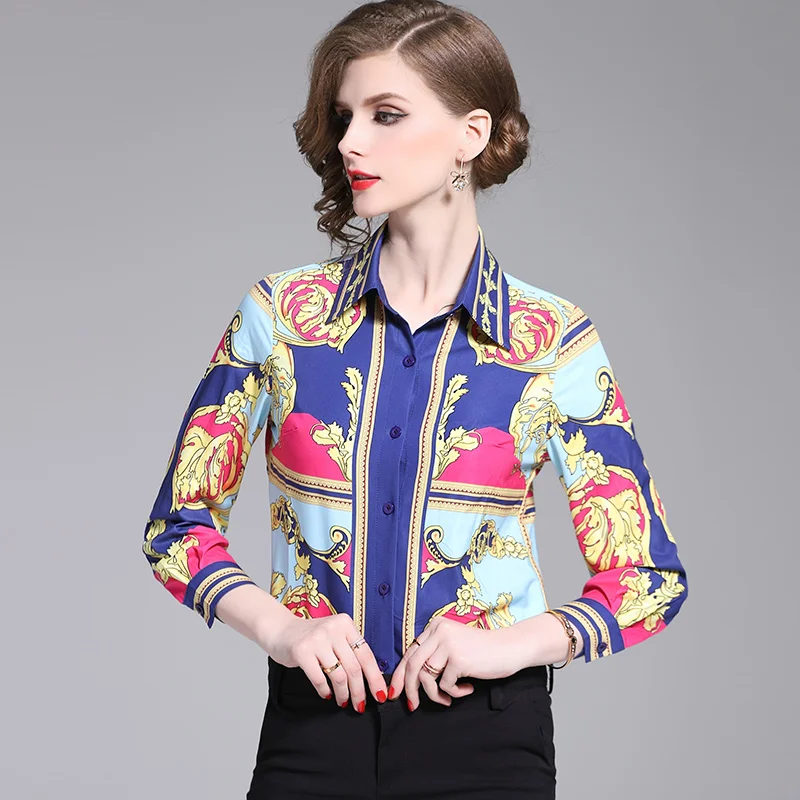 New Spring White yellow Patchwork printing summer blouse 2019 Women Clothes Sexy long Shirt Korean Elegant Femme |