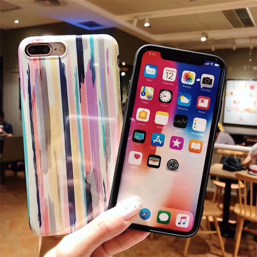ELALA Glitter Laser Case For iPhone 7 Cover Glossy Soft Silicone Colorful Patterned 6s 6 8Plus XR XS Max Cases | Мобильные телефоны