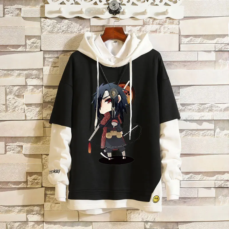 Madara Uchiha Модные поддельные толстовки из двух частей, пуловер, аниме Hokage Madara Uchiha, принт в Корейском стиле, хип-хоп, толстовка, хлопок, пэчворк, свободная толстовка с капюшоном - Цвет: Madara Uchiha